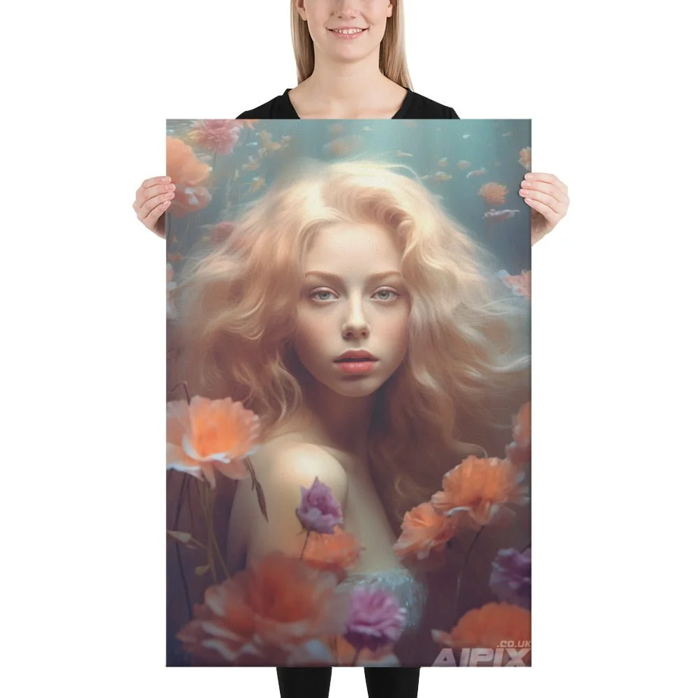ethereal divinity underwater portrait person holding canvas