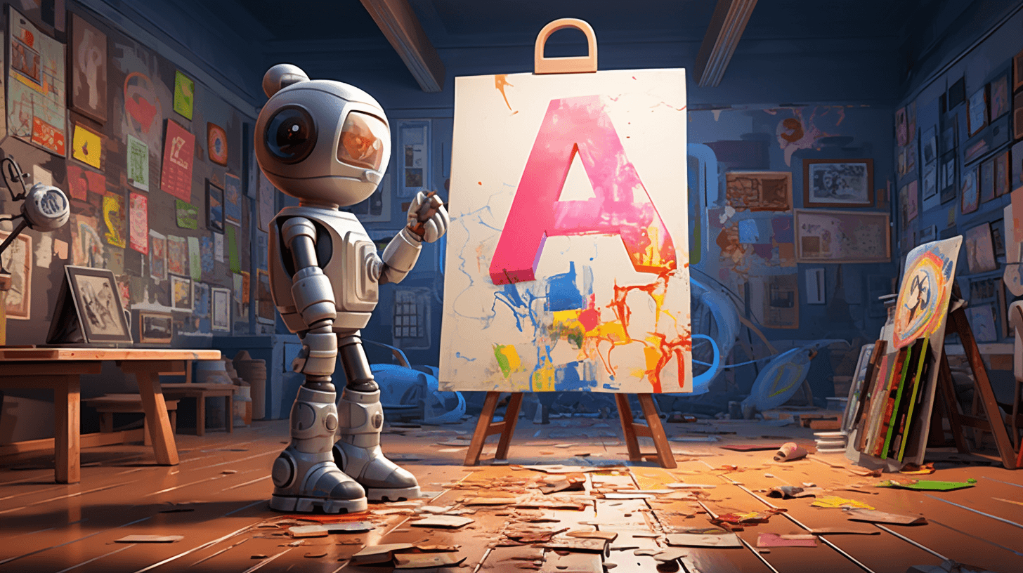 Robot painting on an easel.